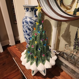 Chinoiserie Lava Tree Ceramic Christmas Tree Modern Green White Kitschy Grand Millennial Christmas Holiday Electric Tree