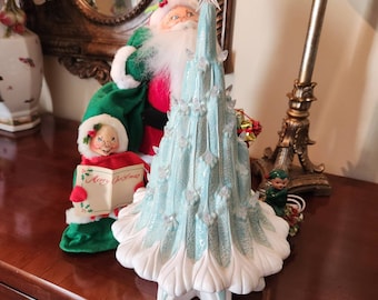 Lava Tree Ceramic Christmas Tree Modern Aqua White Kitschy Grand Millennial Cottage Core Christmas Holiday Electric Tree