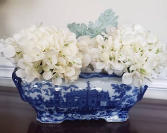 Stunning Chinoiserie Foot Bath Large Foot Tub Orchid Planter Blue White Grand millennial