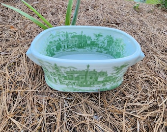 Chinoiserie Green & white Foot Bath Orchid Planter 14" 8" 5.5" Grand Millennial w/ handles.