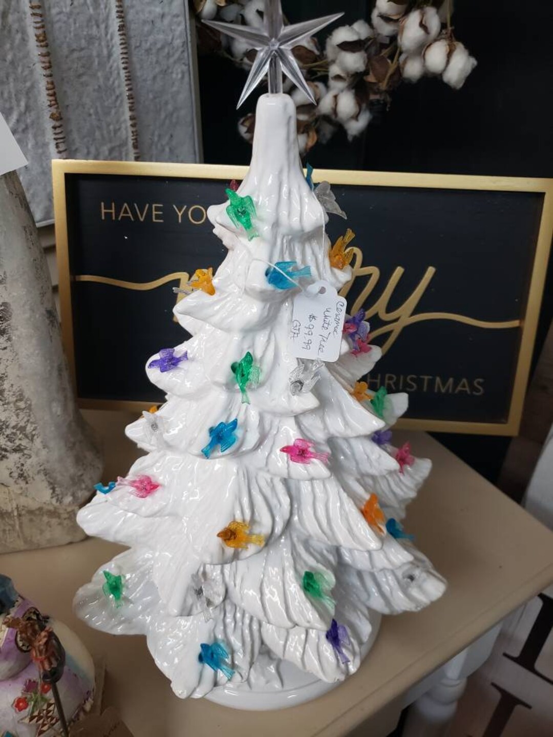 Ceramic Christmas Tree Bird Lights White Pastel Birds 2pc Tree Etsy