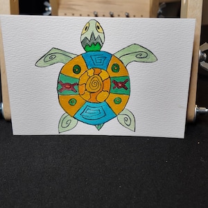 Original Signed mini Watercolor (turtle island) Painting 1 of 1