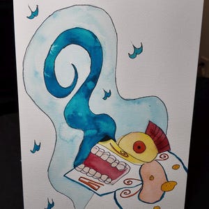 Original Signed Watercolor (Miquiztli) Painting 1 of 1