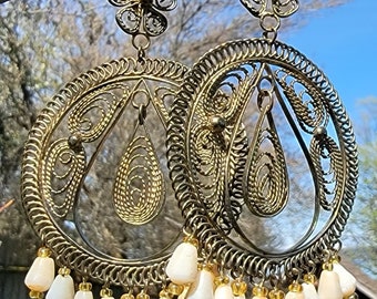 Rare 60s-70s LARGE Indian Filigree Jewelry Findings – Handcrafted Gold-Plated Traditional Filigree Hair Ornaments &/or Earring Pair - OOAK