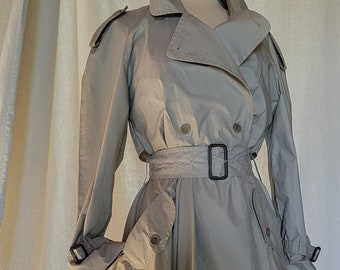 Vintage 80's OMO by Norma Kamali Statement Trench Coat / Coat-Dress - 1950's Inspired - Belted Waist Full Skirt - Mint Condition SZ: 8-10