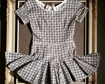 RARE late 40s-early 50s Roller Skater Dress / Peplum Top - OOAK Expertly Hand-Sewn Cotton Novelty Fabric - Mint Vint Condition - Size: XS/S