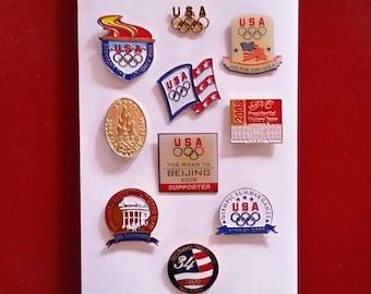 10pc Vintage 1984-2008 Olympics Politics Lapel Pins LOT / Collection - Aminco USC Olympic Collectible Pins - RNC Presidential Victory Pins