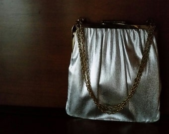 VINTAGE 1960s MOD Metallic Reversible Purse with Convertible Chain Strap - Harry Levine Style Reversible Evening Bag - Slim Metallic 4-in-1!