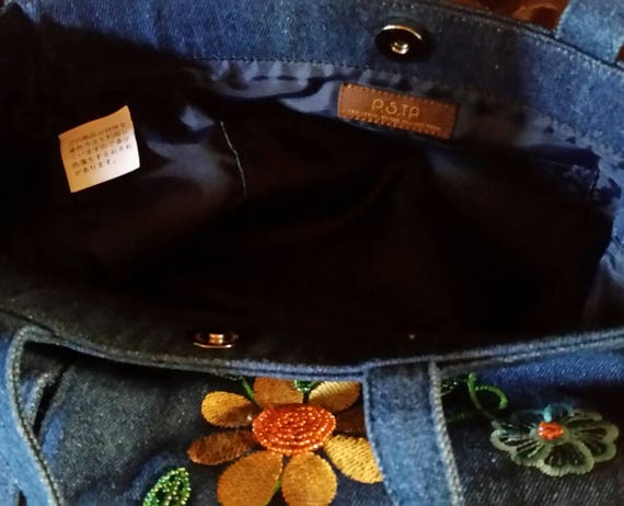 NWOT Vintage 90s Denim Tote Bag Purse - Floral Em… - image 4