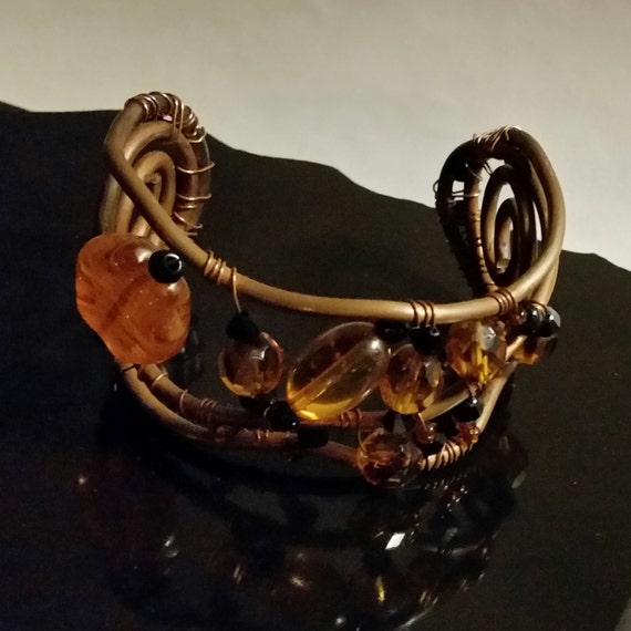 Crazy Lace Agate Gemstone Copper Handmade Wire Jewelry Adjustable Bracelet  Cuff