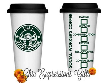 Social worker's personalized coffee travel mug - great for social worker appreciation gift, thank you,