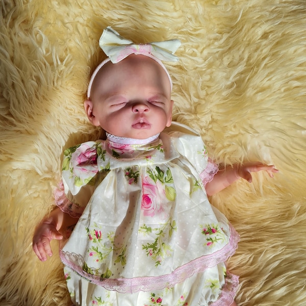 14" reborn doll/silicone doll dress+ pants+band  in  lemon/ pink lace to fit 14"/35cm tiny micro preemie doll clothes mini preemie NO DOLL