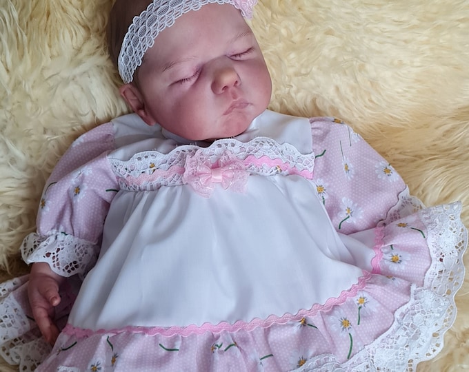 Reborn/newborn Baby Dress+ Hairband in White and Pink Daisy Fabric and ...
