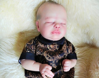 Reborn baby doll outfit clock dress pants and bonnet black  lace  dolls clothes baby steampunk gothic Alternative doll vampire
