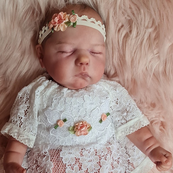 Reborn/Newborn Baby dress, pants+hairband, in  peach/cream reborn, dolls clothes, silcone vinyl reborn, reborn doll, dol outfit