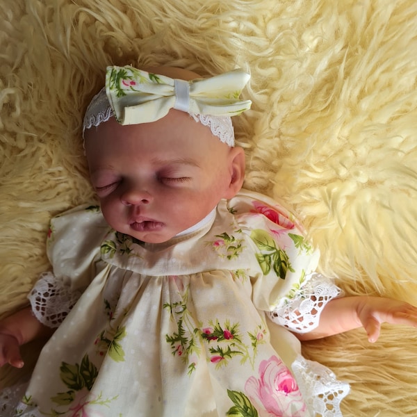 14" reborn doll/silicone doll dress+ pants + band  in  lemon/white to fit 14"/35cm tiny micro preemie doll clothes mini preemie NO DOLL