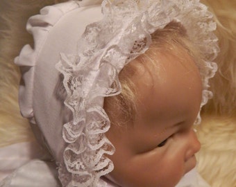 Custom for Amy Reborn 14" 2 white bonnets Baby  bonnet in   white/white  lace a /reborn dolls clothes baby homecoming Valentines day