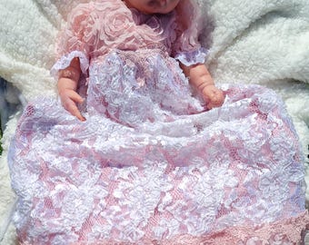 Reborn Doll Baby dress in pink with white  lace and 3d rosesfor 18-20" reborn dolls clothes   doll clothes baby vintage doll