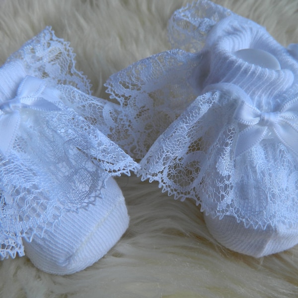 Newborn Baby   white  ruffled lace socks   with white bows shoe/reborn baby dolls clothes S25