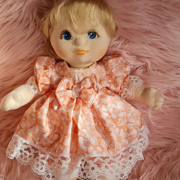 MY CHILD  dress, pants and  bows peach flower print  fabric   vintage  dolls clothes waldorf