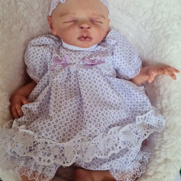 14" reborn doll/silicone doll dress+pants+hairband  in lilac/wh to fit 14"/35cm tiny micro preemie doll outfit clothes mini preemie NO DOLL