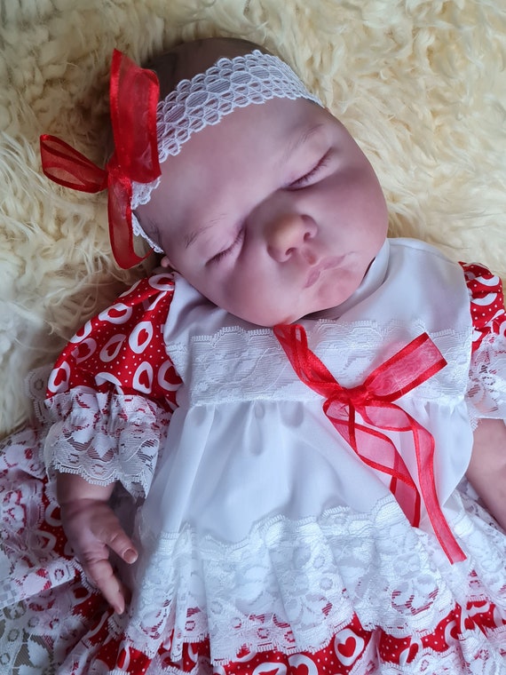 Reborn newborn Baby Dress Hairband in White red Heart Fabric and White Lace Reborn Dolls Clothes Baby Homecoming Valentines Day Etsy Canada