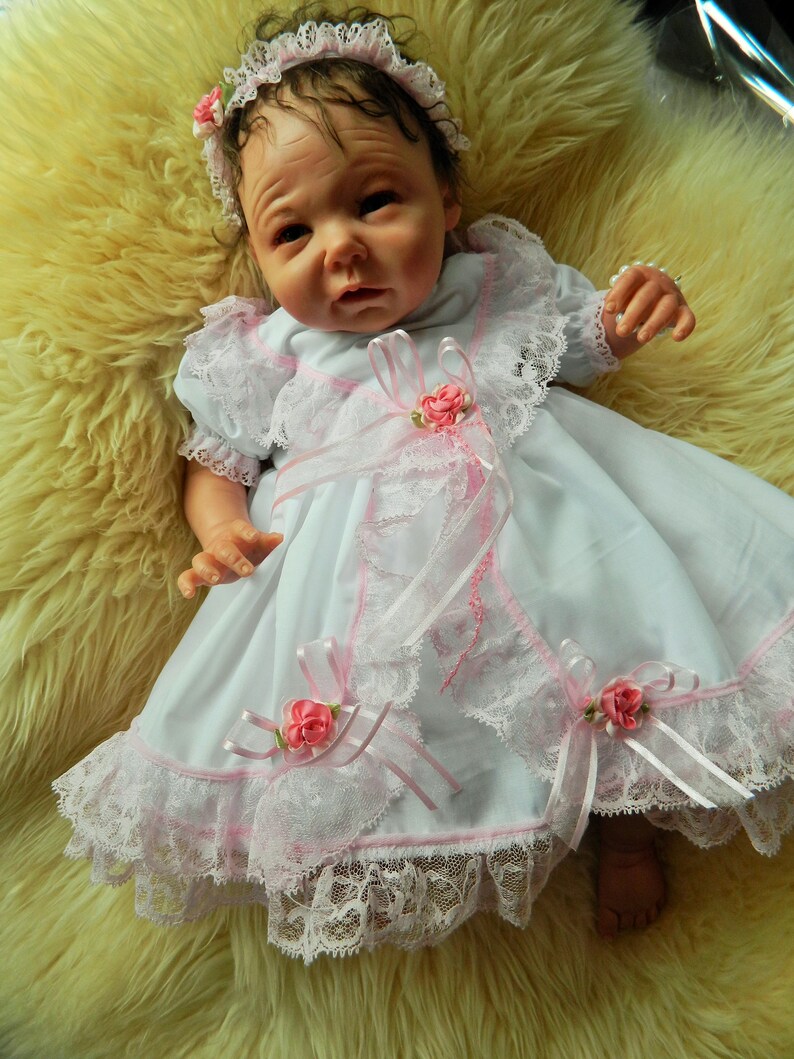 Reborn Doll Baby Dress in White With Pink Lace for 1820 Etsy