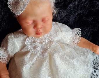 12" reborn micro preemie doll/silicone dress and hairband to fit 12"/30cm in  cream lace  tiny doll outfit clothes mini preemie NO DOLL