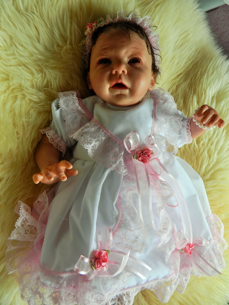 Reborn Doll Baby Dress in White With Pink Lace for 1820 Etsy
