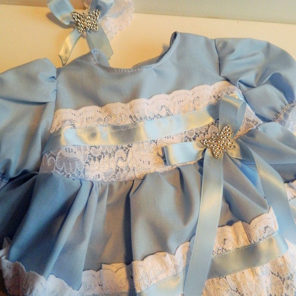 Reborn/Newborn Baby dress+hairband, in  blue/ white  reborn, dolls clothes, silcone vinyl reborn, reborn doll, dol outfit