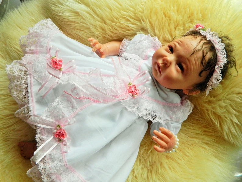 Reborn Doll Baby Dress in White With Pink Lace for 1820 Etsy