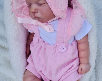 Reborn  Baby  top and suspender bloomer shorts and hat in pink for 18"/20 reborn dolls clothes   baby vintage doll