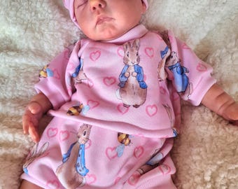 Reborn  Baby  top and bloomer shorts and pull on hat pink rabbit for 18"/20 reborn dolls clothes   baby vintage doll