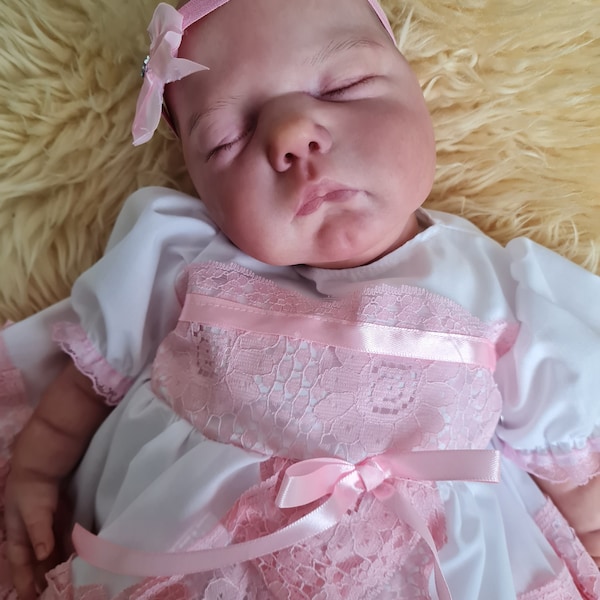 Reborn Doll Baby dress,  white/pink frilly lace for  18 to 20 reborn dolls clothes  baby vintage doll