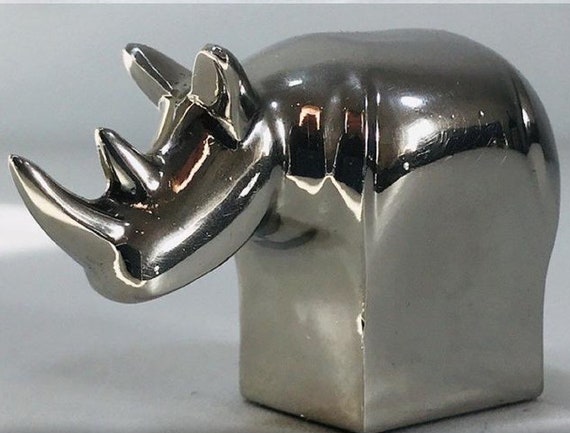 DANSK 置物 Dansk Rhino Paperweight - Silver-plated Zinc Figurine - Etsy
