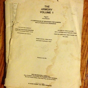 Rare RPG Resource - The Armory, Volume 1, Compendium of Weaponry for Gamers & Students of Ordnance - Vintage/Antique Game