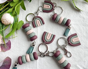 Spring Purple, Pink, and Green Rainbow Polymer Clay Keychain