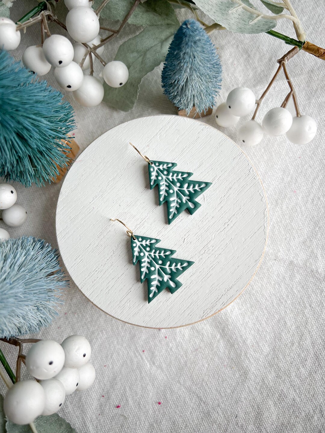Scandinavian Green Christmas Tree Polymer Clay Earrings