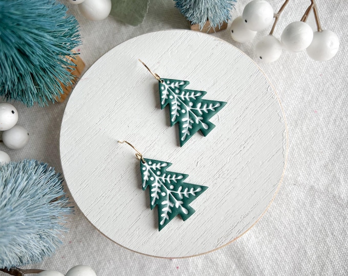Scandinavian Green Christmas Tree Polymer Clay Earrings