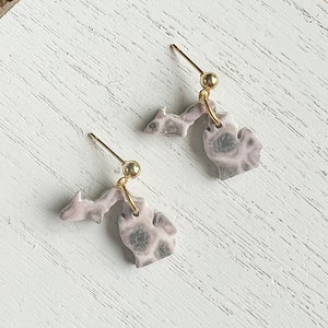 Mini boucles d&#39;oreilles Petoskey Stone État du Michigan en pâte polymère