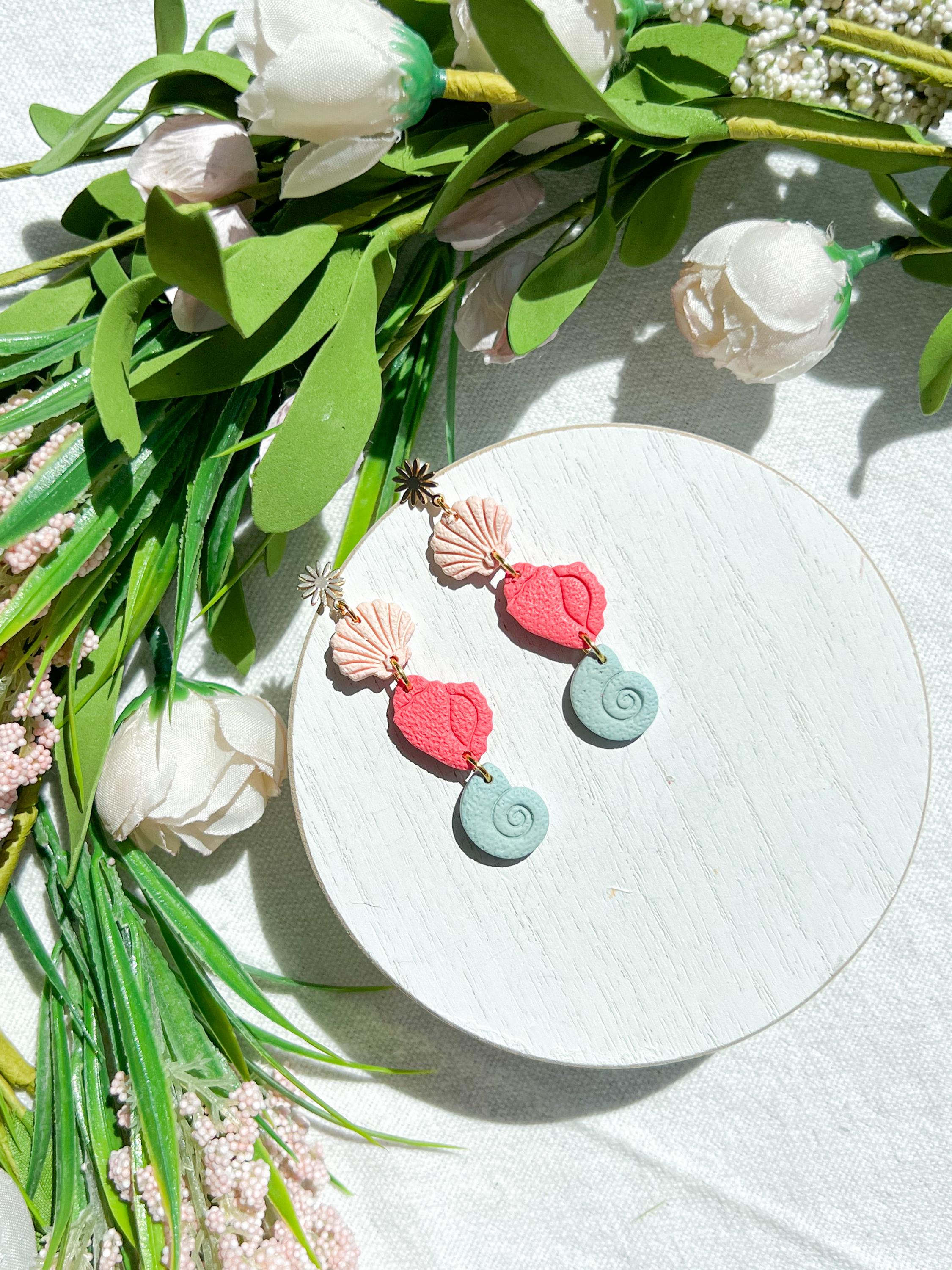 Sea Shell Trio Polymer Clay Earrings | Coastal Collection