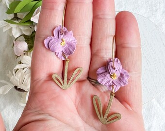 Handmade Floral Petal Soft Purple Polymer Clay Earrings