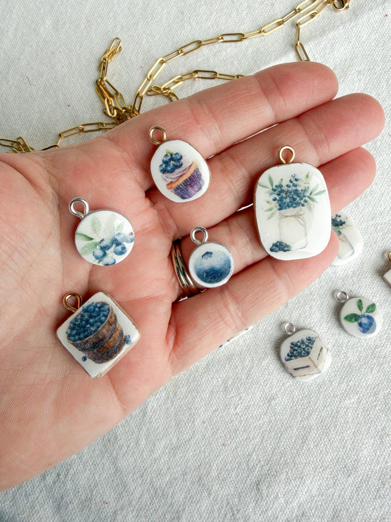 Paper Chain Blueberry Blueberry Themed Transfer Paper Designed Polymer Clay Charms - Etsy