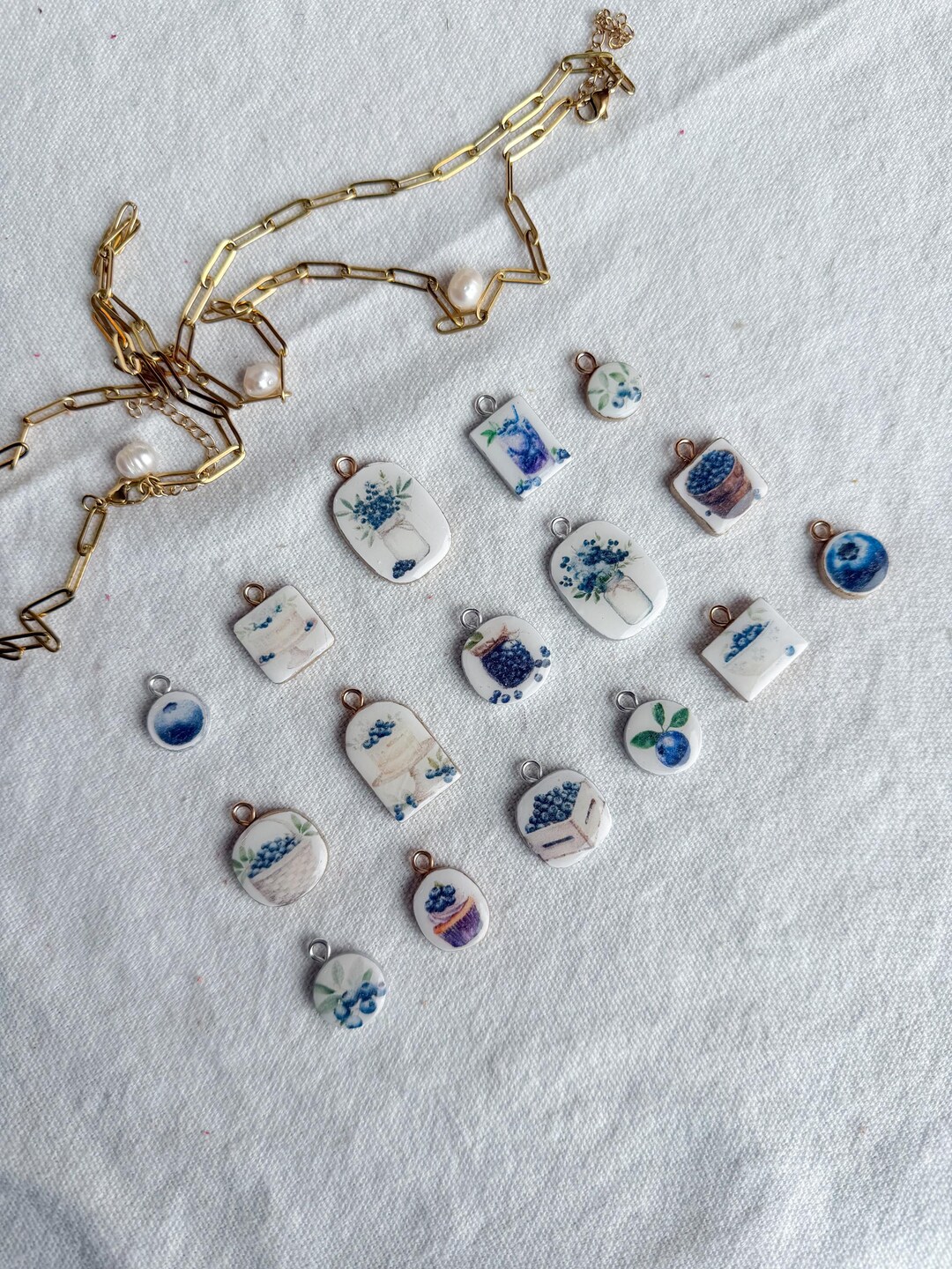 Paper Chain Blueberry Blueberry Themed Transfer Paper Designed Polymer Clay Charms - Etsy