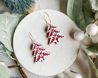 Scandinavian Red Christmas Tree Polymer Clay Earrings