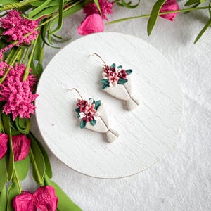 Burgundy, Pink and White Flower Bouquet Polymer Clay Earrings