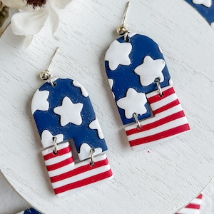 Patriotic Stars and Stripes Arched Polymer Clay Earrings | 4th of July Earrings | Red White and Blue Earrings