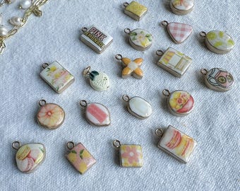 Pink Lemonade Themed Transfer Paper Designed Polymer Clay Charms