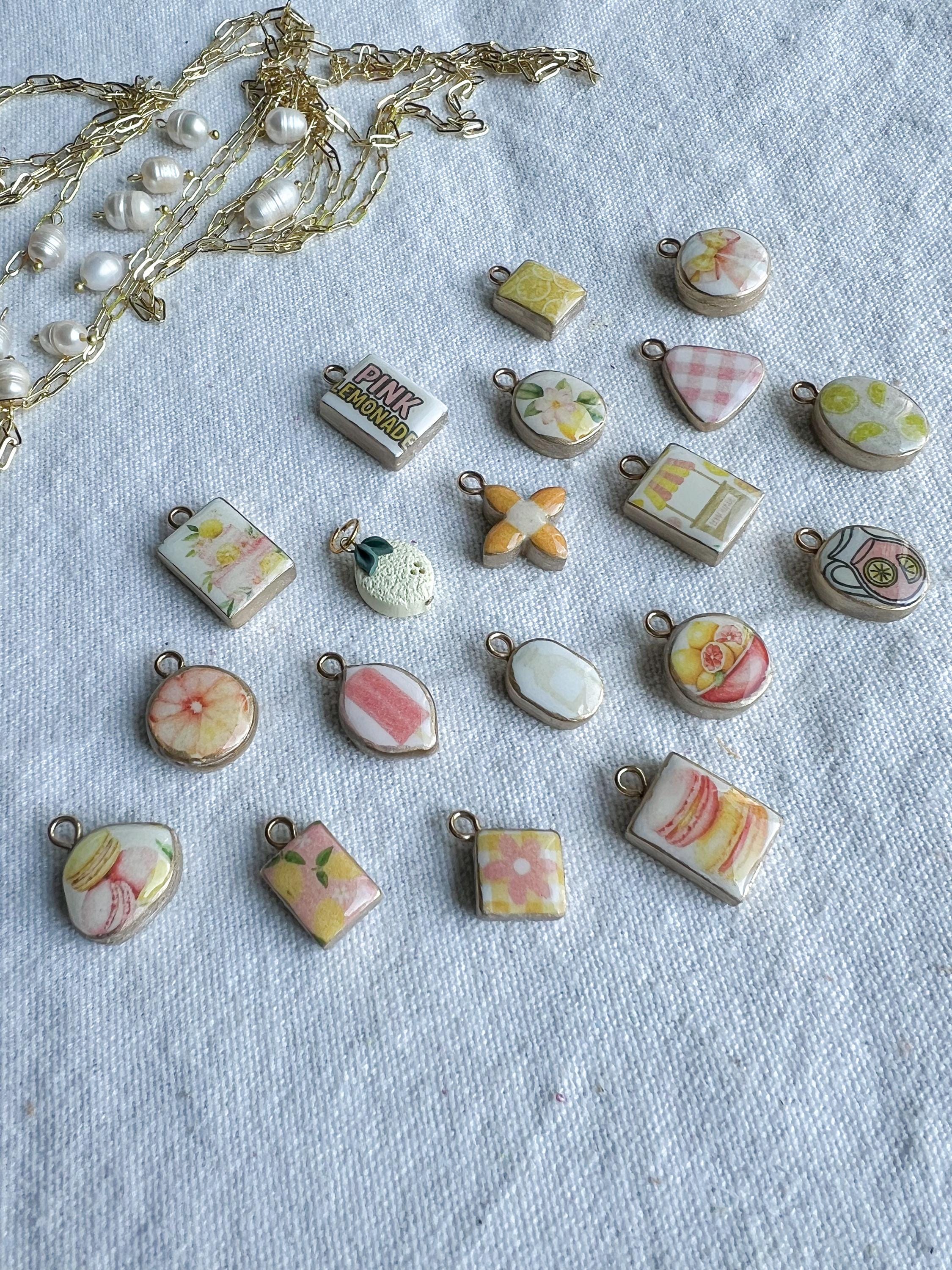 Pink Lemonade Themed Transfer Paper Designed Polymer Clay Charms - Etsy