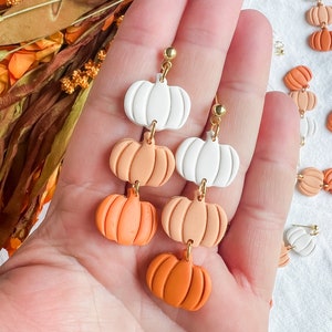 3 Tiered Orange Ombre Pumpkin Polymer Clay Dangles | Fall Pumpkin Earrings